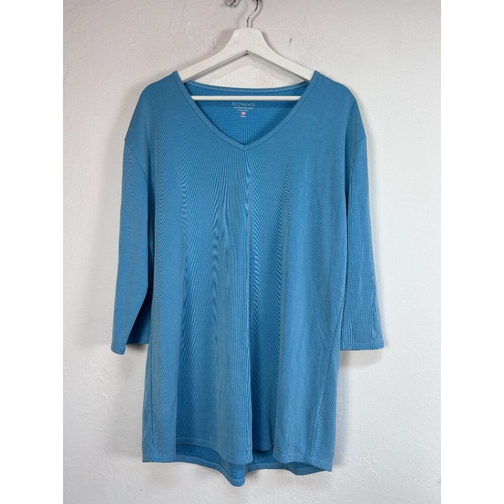 Segments Womens Blue V-Neck 3/4 Sleeve Essential Top XXL Casual Breathable New